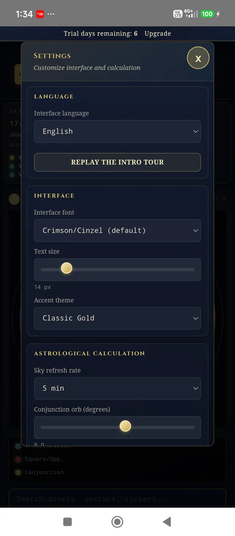 Settings view